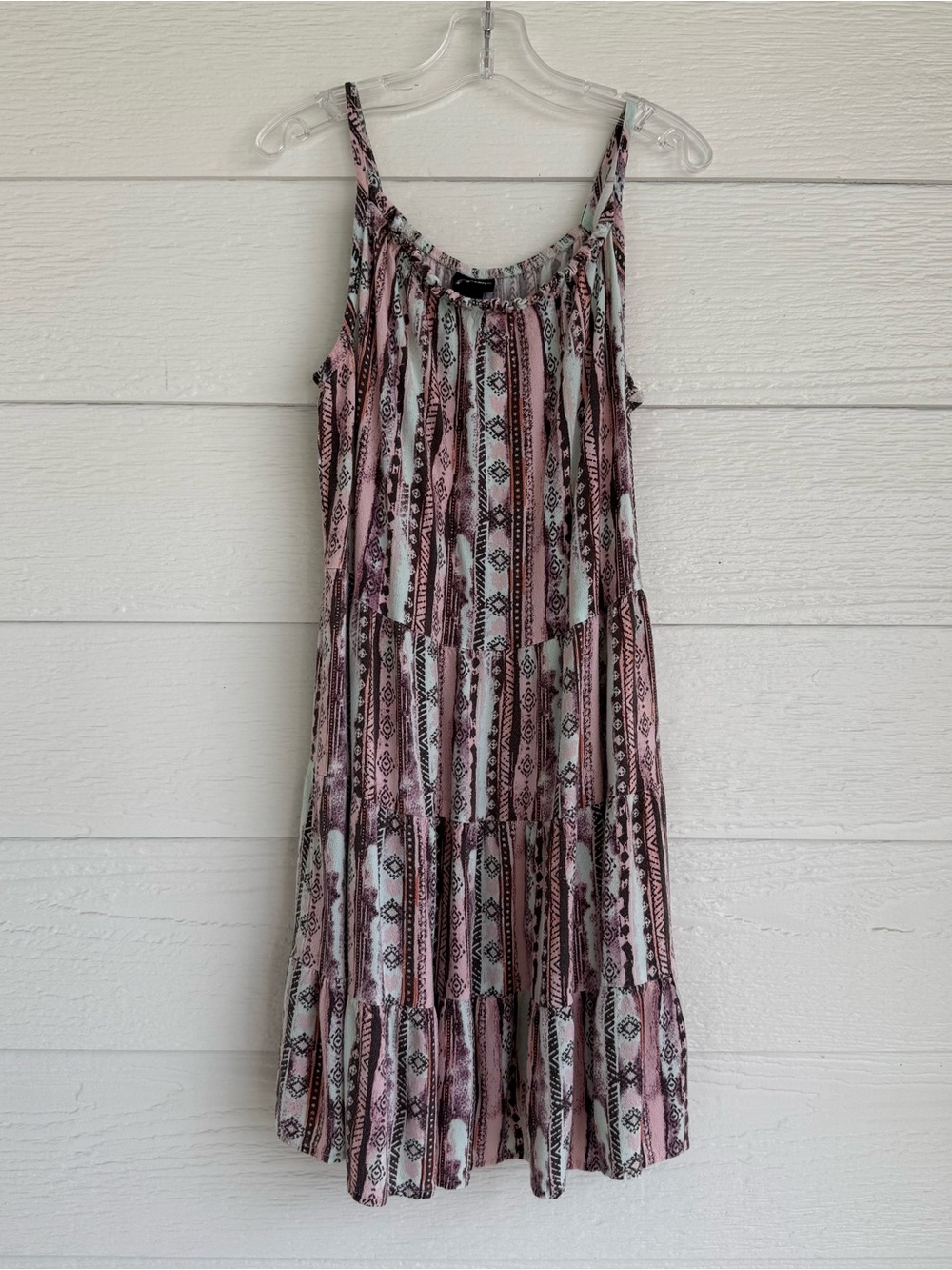 Art Class Boho Pastel Tiered Spaghetti Strap Midi Swing Dress Size 10/12